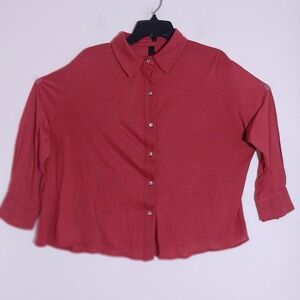 DONNA COISA Brick Button Down Shirt 3/4 Sleeve Oversized Women's Blouse EUC